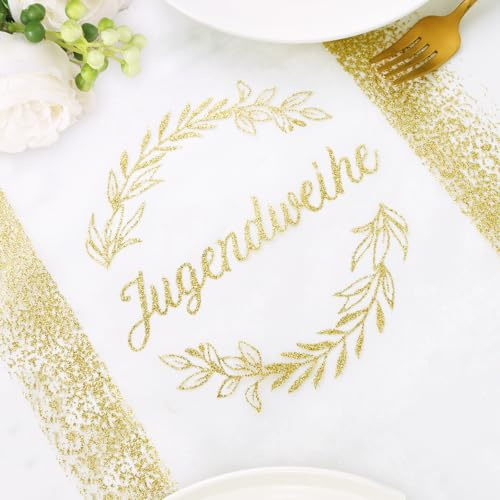COMOOKA Jugendweihe Deko - 9.1M x 29cm Tischläufer Jugendweihe Tischdeko Jugendweihe 2026 Gold Party Geschenke für Junge Mädchen DIY Basteln Zubehör