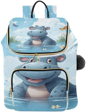KAAVIYO Enfants Peinture Hippopo Sac à Dos Tendance pour étudiants,Sac à Bandoulière pour Livres,Sac de Voyage pour Jeunes