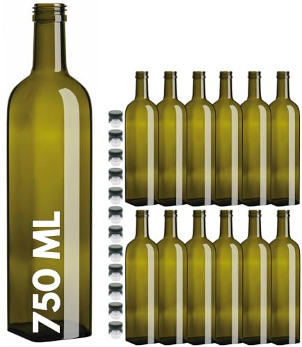 acquaverde | 12 Bottiglie Marasca in Vetro Scuro Uvag, Bottiglia per Olio e Liquori da 750 ml con Tappo Dosatore