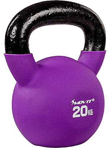 MOVIT Kettlebell PRO, Kugelhantel aus Gusseisen mit Neoprenbeschichtung, 12 Varianten: 2 bis 24 kg, schadstoffgeprüft, Schwunghantel Kugelgewicht