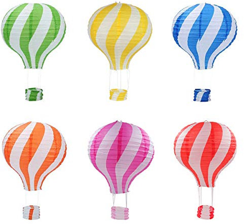 Famgee 30 cm (12) Hanging Hot Air Balloon Paper Lanterns Set Party Decoration Birthday Wedding Christmas Party Decor Gift Set, Pack of 6 Pieces Stripe Style