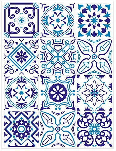 | Autocollants de Carreaux Adhésif | 12 Pièces - Stickers Autocollants Adhesifs Carrelage - Carreaux de Ciment - BLUENIGHT - Dimensions d'un Sticker : 15 x 15 cm - Meubles Cuisine Salle de Bains ...
