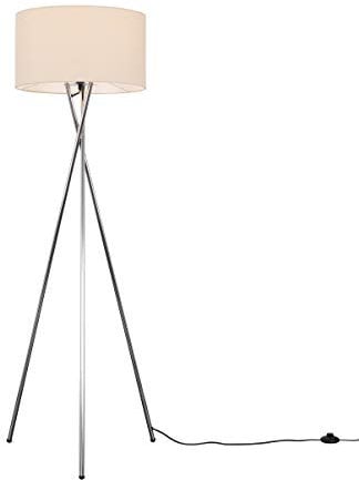 MiniSun | Modern Polished Chrome Metal Tripod Floor Lamp with a Beige Shade | Home Décor, Bedside & Desk Lamp