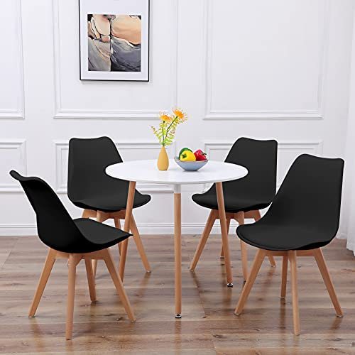 DORAFAIR Set aus Runder Esstisch und 4 Skandinavischen Stühlen, für Küche Esszimmer Büro, Schwarz Stuhl