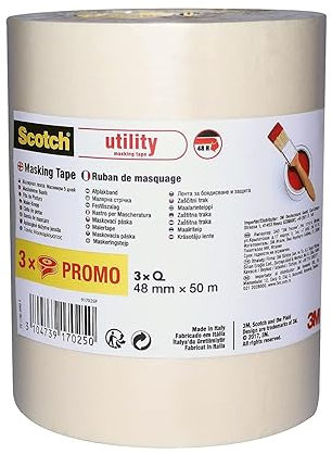 Scotch Utility Malerabdeckband - 3 Rollen, 48 mm x 50 m - Hochwertiges Universal-Abklebeband für Malerarbeiten und Dekoration