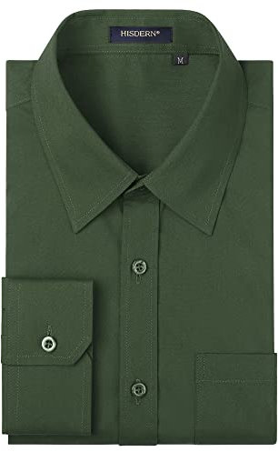 HISDERN Camisa para Hombre Camisas Formal Manga Larga Camisa de Vestir Algodón Regular Fit Casual Camisas Verde L