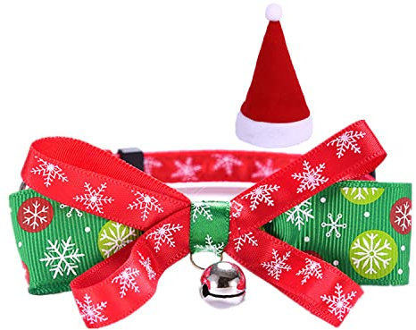 Verstellbare Hunde Halsband für Klein Groß Mittlere Hunde, Hundehalsband mit Fliege, Hunde Katzen Halsband mit Teckverschluss Weihnachten Rot Grün (S, Grün)