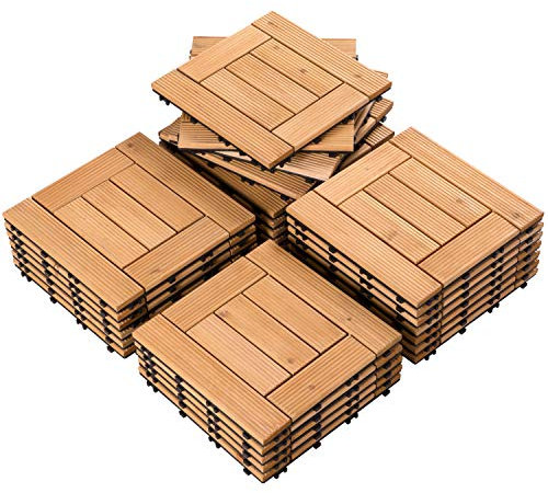 Yaheetech Suelo de Madera 27 piezas para 2,6 m² Baldosas de Abeto 30 x 30 cm Piso Antideslizantes Terraza Piscina Jardín Patio Balcón Baño Madera 7 listones