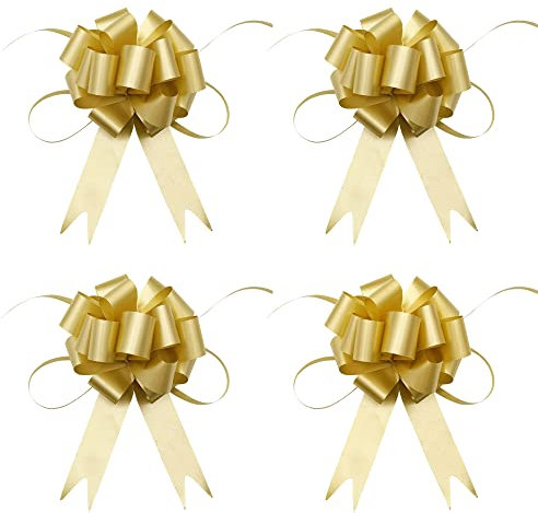 GOIYZTTR 30 Stück Geschenkschleife Gold Kunststoff Pull Bögen Deko Groß Dekoschleife für Hochzeit Geburtstage Geschenkverpackung Auto Deko