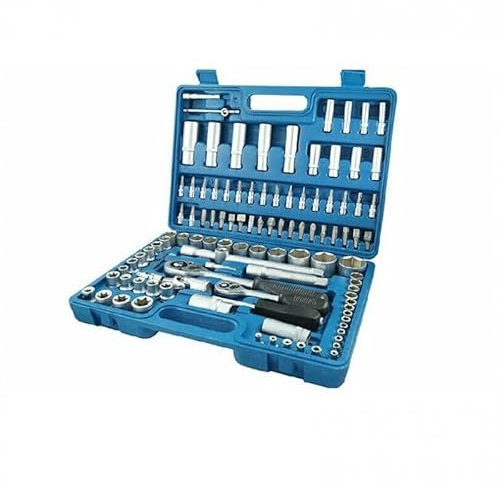 Set chiavi a bussola con cricchetto 108 Pezzi Chrome Vanadium con manico antiscivolo Professionale Chiave a Bussola con Bussole Snodi Prolunghe e Accessori per Lavori Professionali e Fai da Te