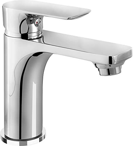 Cornat Waschtisch-Einhebelarmatur Edition Color - Messingkörper in Chrom-Optik - Mühelose Schaftbefestigung - Mit Druck-Ablaufventil / Wasserhahn fürs Bad / Waschbecken-Armatur / NERC1