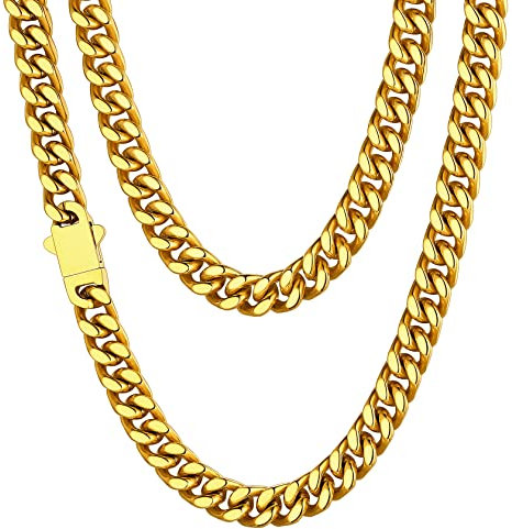 Hip Hop Jewelry Men Gold Cuban Link Necklace for Women Curb Chains Gifts for Young Men Stainless Steel Chains Long Gold Chain
