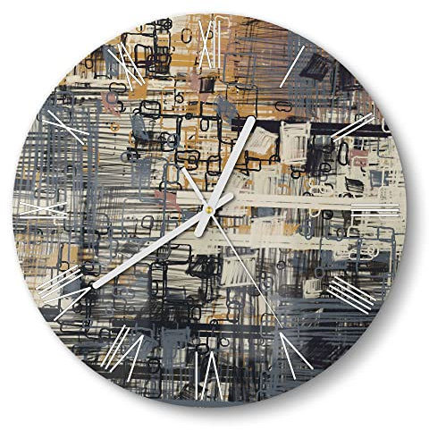 DEQORI Glasuhr | rund Ø 30 cm | Motiv Variation von Formen | ausgefallene leise Design Uhr aus Glas | Wanduhr für Wohnzimmer & Küche | Moderne Hingucker Uhr für die Wand