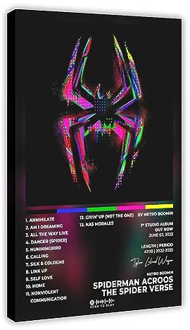 Spider-Man Across The Spider-Verse 2023 Amerikanischer Animierter Superhelden-Film-Poster, Wandkunst, Dekordruck, Bild Gemälde für Wohnzimmer, Schlafzimmer, Dekoration, Rahmen-Stil, 60 x 90 cm
