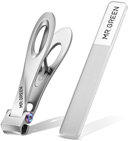 MR.GREEN Nail Clippers Wide Jaw Opening Stainless Steel Fingernail Clipper Thick Hard Toenail Cutter Manicure Scissors Tools (Nail Clipper (Medium)+Nano Glass Nail File)