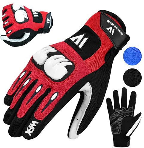 WESTWOOD FOX Motorradhandschuhe für Männer und Frauen,Atmungsaktiv, Touchscreen, Palm Pads Motorradhandschuhe für BMX,Radfahren, ATV,MTB Racing,Road Racing,Klettern,Wandern (ROT, S)