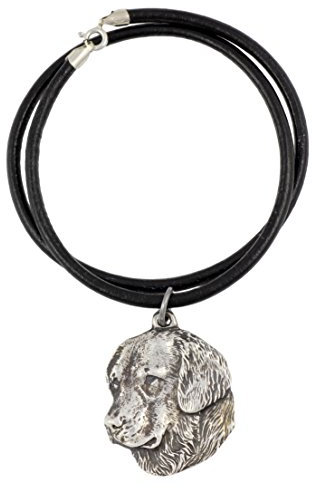 Art-Dog Hundekopf-Halskette auf Lederband - ArtDog Kollektion Hunde Halskette - Silberne Ketten mit Hundebildern - Schmuck mit Hunderassen - Golden Retriever
