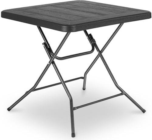 Gartentisch Holz-Optik, Klapptisch, Klein Esstisch 80x80 x74cm, Balkontisch mit Stahlrahmen Beine, Campingtisch aus Robustem Kunststoff, Hohe Tragfähigkeit und Stabilität,für Balkon, Garten & Terrasse
