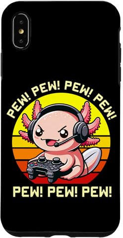iPhone XS Max Retro Sunset Axolotl Gamer Pew Video Games Boys Girls Kids Case