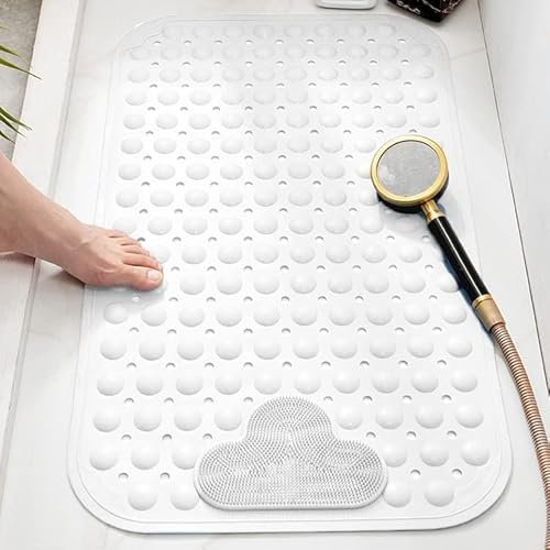 Moulaelos Duschmatte rutschfest, 120 x 80 cm rutschfeste Badematte mit Saugnäpfen, Duscheinlage Komfort Massage, Antirutschmatte Dusche Maschinenwaschbar, Weiß
