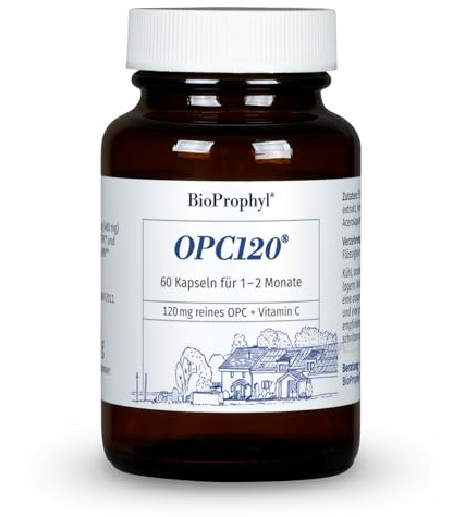 BioProphyl® OPC120® plus Acerola - Das Original - 120 mg reines OPC aus 300 mg Traubenkernextrakt ohne Magnesiumstearat mit Vitamin C aus der Acerolakirsche - 60 pflanzliche Kapseln für 1 Monat