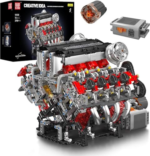 Mould King 10130 V8 Engine Building Blocks Set, Combustion Engine Model That Runs, Mini Twin-Turbo Engine Build Kit for Adults with Battery, Engineering Construction STEM Toy (2718 PCS)