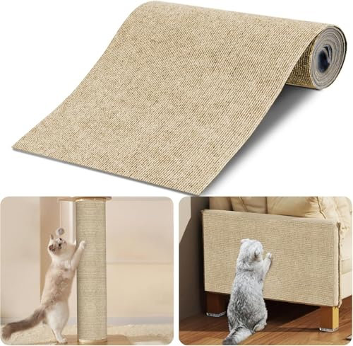 200cmx40cm Self-Adhesive Selbstklebend Kratzmatte Katze,DIY Trimmbarer Kratzbrett Katze,Kratzmatte für Katzen Katzenkratzmatte,Kratzschutz Sofa Katze, Kratzteppich Selbstklebend für Wand (Khkai)
