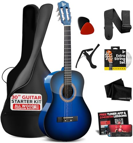 Pyle Kit de Guitarra Acústica para Principiantes - Diestro, 1/4, Azul burst brillante