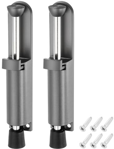 sourcing map 2 Pack Kickdown Door Stop, Spring Loaded Telescopic Door Stopper, Adjustable Door Locks Holder for Distance from The Ground 45mm/1.77, Gray