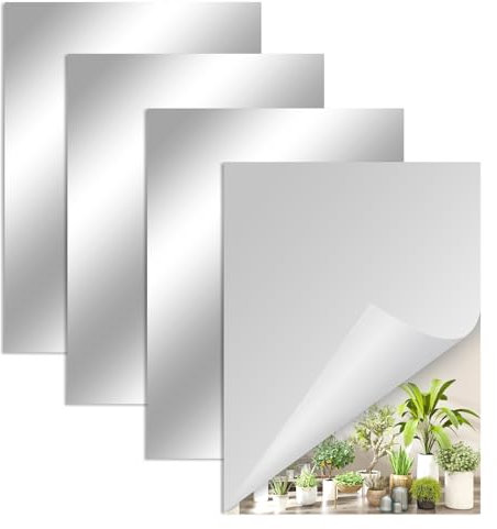 4 Stück Spiegelfolie Selbstklebend, Mirror Spiegel Zum Kleben Klebesiegel, Selbstklebend Spiegel Fliesen, Spiegel Selbstklebend Spiegel Kleben, Spiegelfolie Wandspiegel, 11.4In x 8.3In x 0.4In