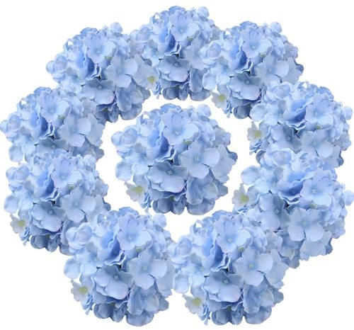 CAKEEYUM Fiori Artificiali di Ortensia 10 Pezzi 13 Pollici Gambo Lungo ortensie finte realistiche ortensie di Seta Fiori di Ortensia Finti per Decorazione, Matrimonio, Fidanzamento, Azzurra a
