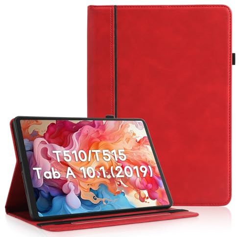 AsWant Custodia Cover per Samsung Galaxy Tab A 10.1 2019 SM-T510,Rosso | per SM-T510/T515, Non per il modello 2016,Slim PU,Ultra Sottile in PU Pelle,Supporto,Scomparto per schede