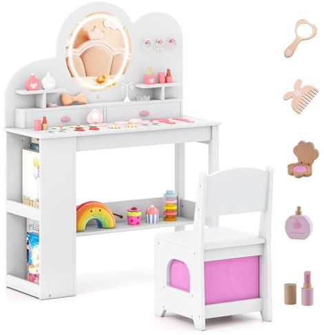 LIFEZEAL Tocador Infantil con Espejo LED Iluminado (Blanco)