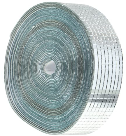 COMPUKAS Autocollants Muraux Mosaïque Miroir Argenté 10m Rouleau 5x5mm en Fibre de Verre sans Odeur pour Rafraîchir la Décoration Intérieure