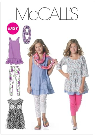 McCall's Patterns M6275 Size PLS 10.5-12.5-14.5-16.5 Girls'/ Girls' Plus Dresses, Scarf and Leggings, Pack of 1, White
