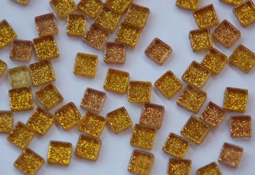 100 St. Softglas- Mosaiksteine Glitzer 1x1cm gelbgold Glitter Mosaik ca. 85g