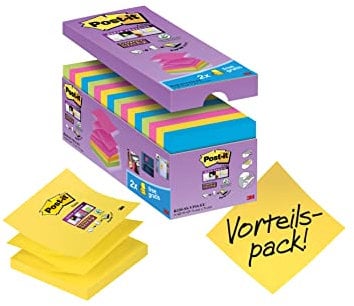 Post-It Super Sticky, Verde/Fucsia/Giallo/Blu, 76 x 76 mm
