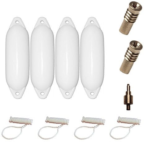 Majoni Komplettset 4er-Set Star 45 Schutzkörper für Boote mit 4 Leinen, 2 Ersatzventilen und 1 Ventiladapter - weiß 70 x 24 cm