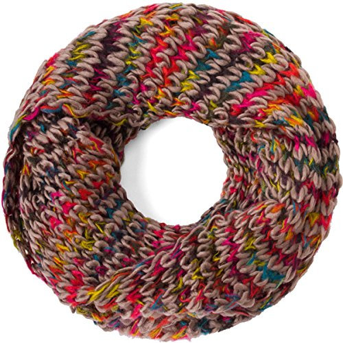 Compagno Damen Winterschal Loop mehrfarbiger bunter Grobstrick Schal Strickschal Winter Rundschal, SCHAL Farbe:Sand