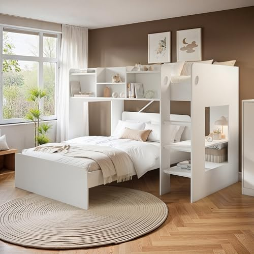 Flair Wizard Junior L Shaped Triple Bunk Bed with Shelves - White