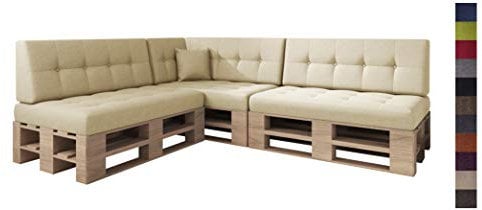 sunnypillow Palettenkissen Kaltschaum Palettenauflage Palettenpolster Palettensofa Sitzkissen Rückenlehne gesteppt 8er Set Ecru