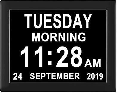 [8 Alarm Options] Extra Large Day Date Month Clock for Elderly-Digital Calendar Day Dementia Clocks for Seniors with Level 1-10 Auto Dimmable Memory Loss Clock