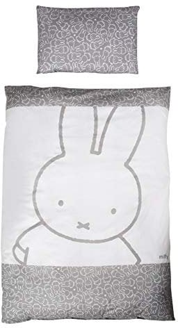 roba Wendebettwäsche 2 teilig miffy - Kinderbettwäsche 100 x 135 cm mit Hasen Motiv aus Baumwolle - Bettbezug: 100x135 & Kissenbezug 40x60 cm - Grau / Weiß