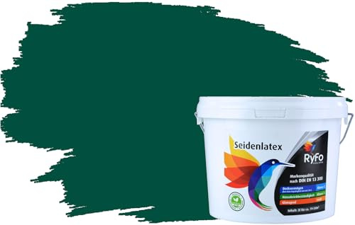 RyFo Colors Seidenlatex Trend Grüntöne Waldgrün 3l - bunte Innenfarbe, weitere Grün Farbtöne und Größen erhältlich