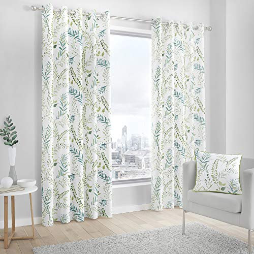 Fusion Fernworthy Leaf Print 100% Cotton Eyelet Lined Curtains, Green, 66 x 54 Inch, Polyester, W168cm (66) x D137cm (54)