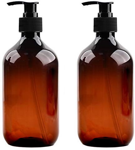 Angoodden Pumpflasche, 500 ml, Kunststoff, Pump-Lotionspender, leere Flasche für Emulsion, Shampoo, Duschgel (Bernstein), 2 Stück