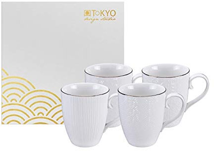 TOKYO design studio Lot de 4 tasses Blanc/doré - Nippon Blanc - 8,5 x 10,2 cm 380 ml