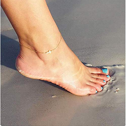 TseenYi Chaîne de cheville minimaliste avec croix en argent - Pour l'été - Pour la plage - Bijoux religieux pour femmes et filles (argent)