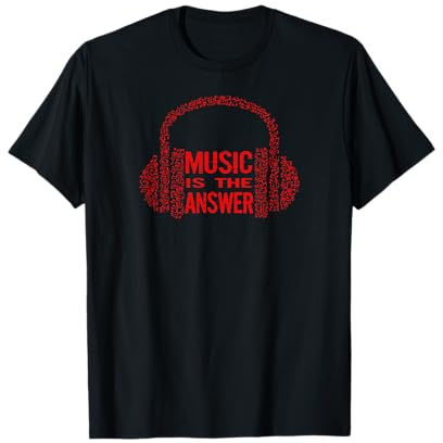 Music is the Answer - Musical Note Design Headphones T-Shirt