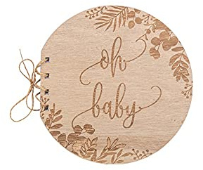 Artifetes Gästebuch aus Holz Oh Baby Eukalyptus, rund, 16 x 16,5 cm